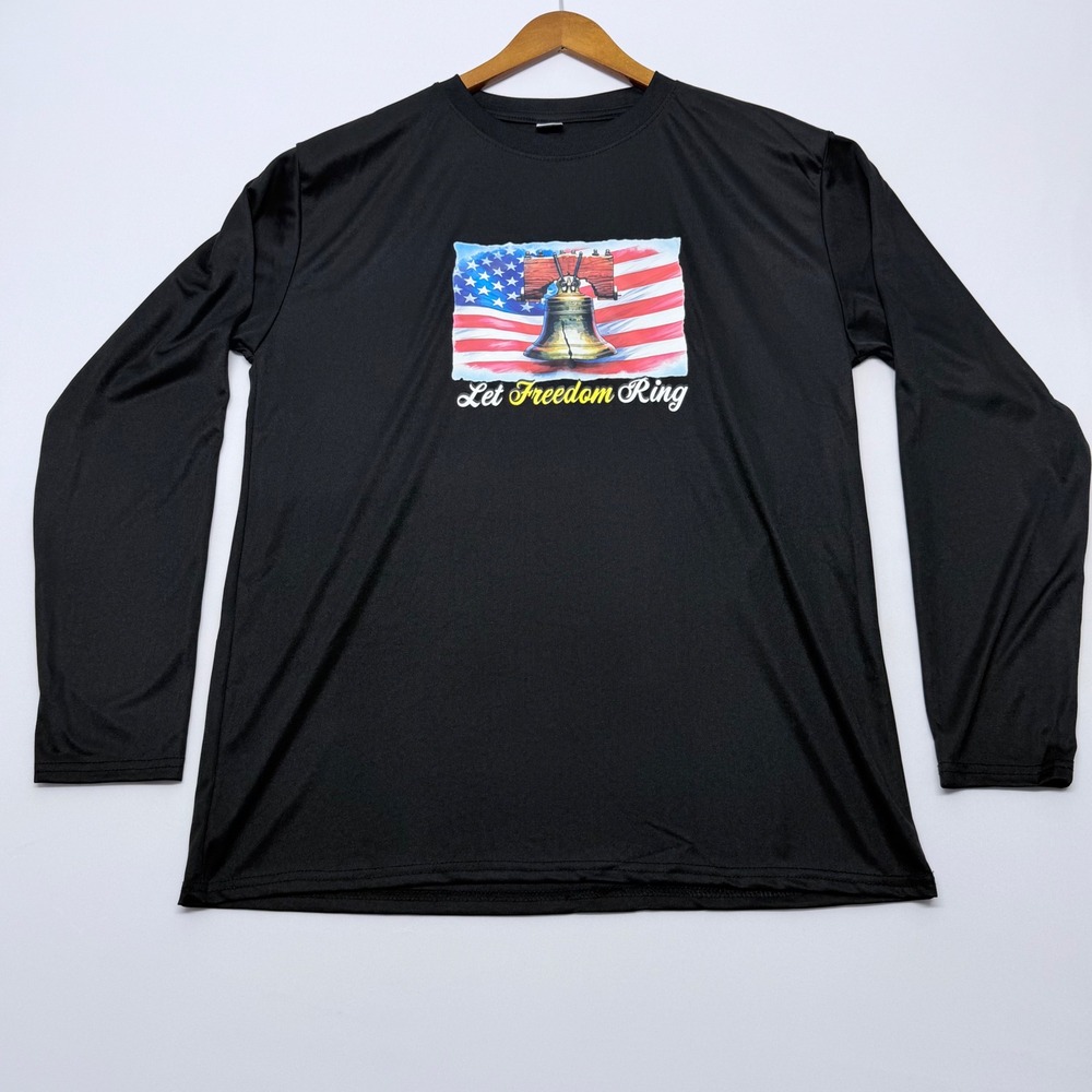 Armored Sportswear Mens Black Let Freedom Ring Liberty Bell Long Sleeve Shirt L